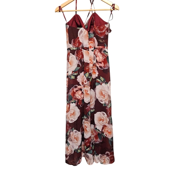Cachet Floral Chiffon Wrap Slit Dress Cascading Ruffle Sweetheart Neckline Sz 6. - Picture 12 of 16